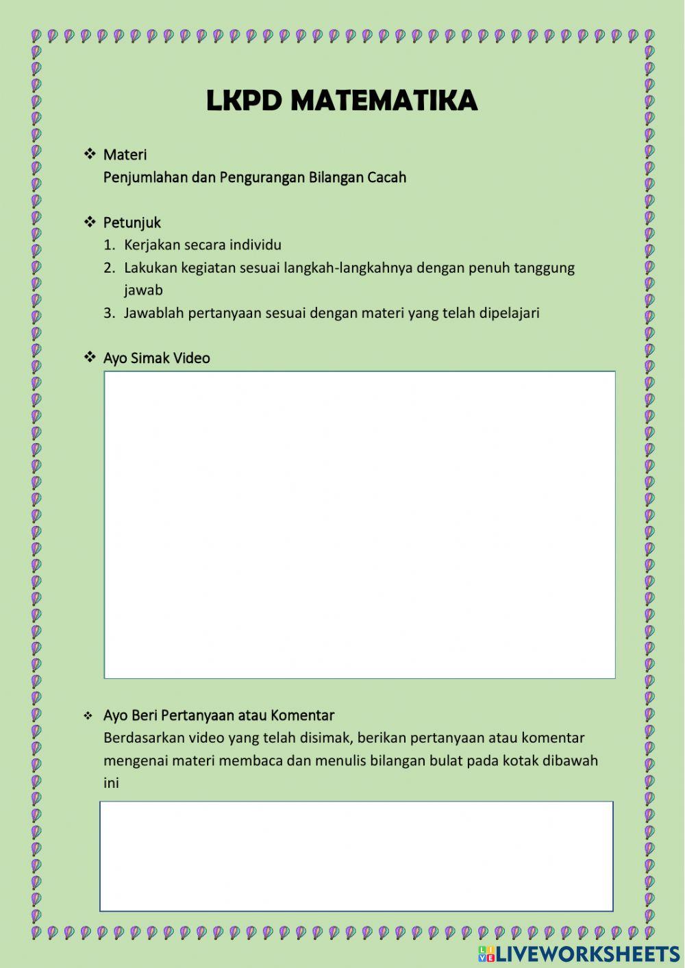 Latihan Soal Penjumlahan dan Pengurangan Bilangan Cacah