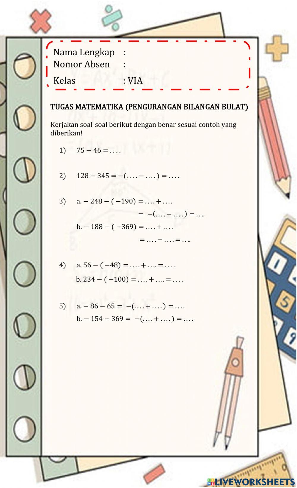 Pengurangan Bilangan Bulat