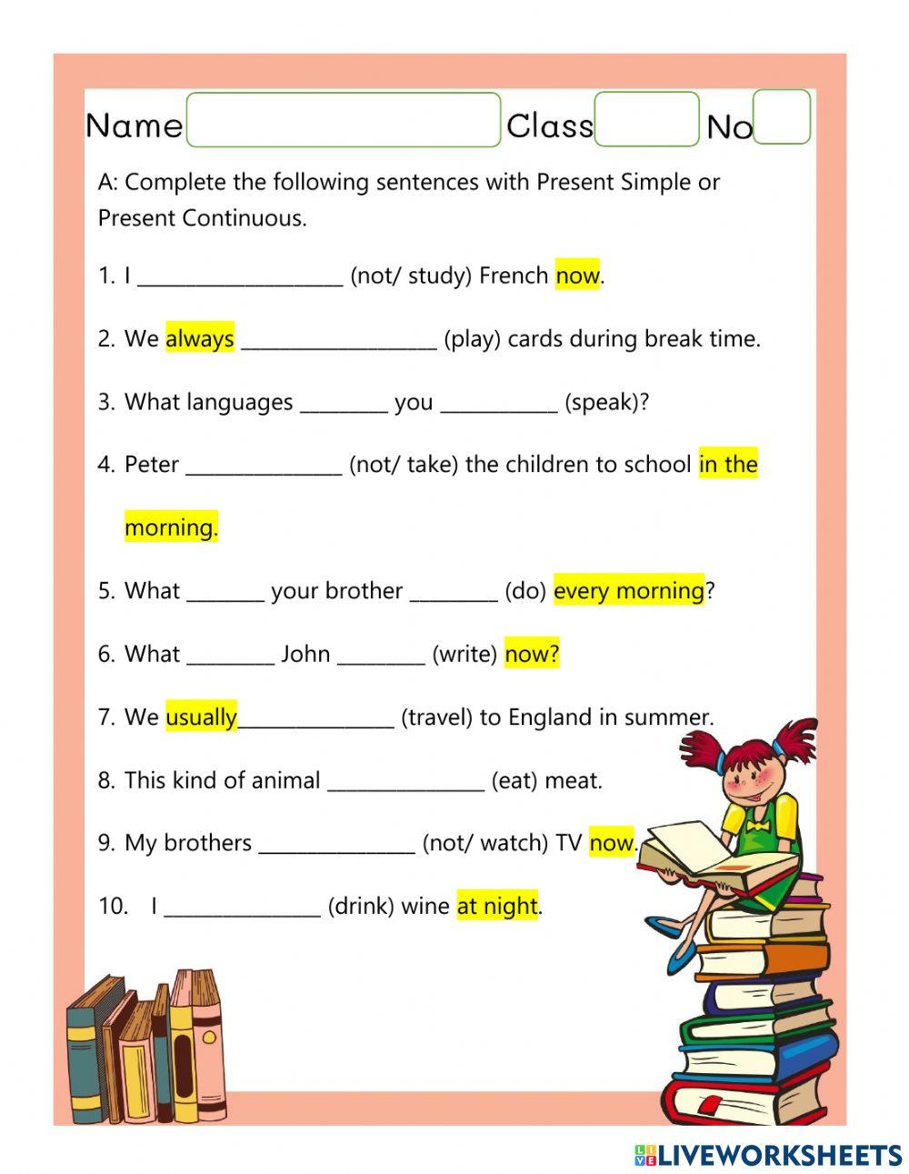 Present simple & Present continuous tanti worksheet | Live Worksheets