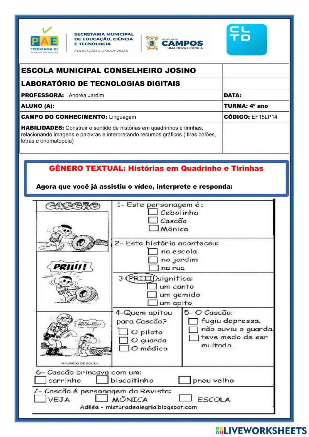 Tirinhas e Historia em Quadrinhos