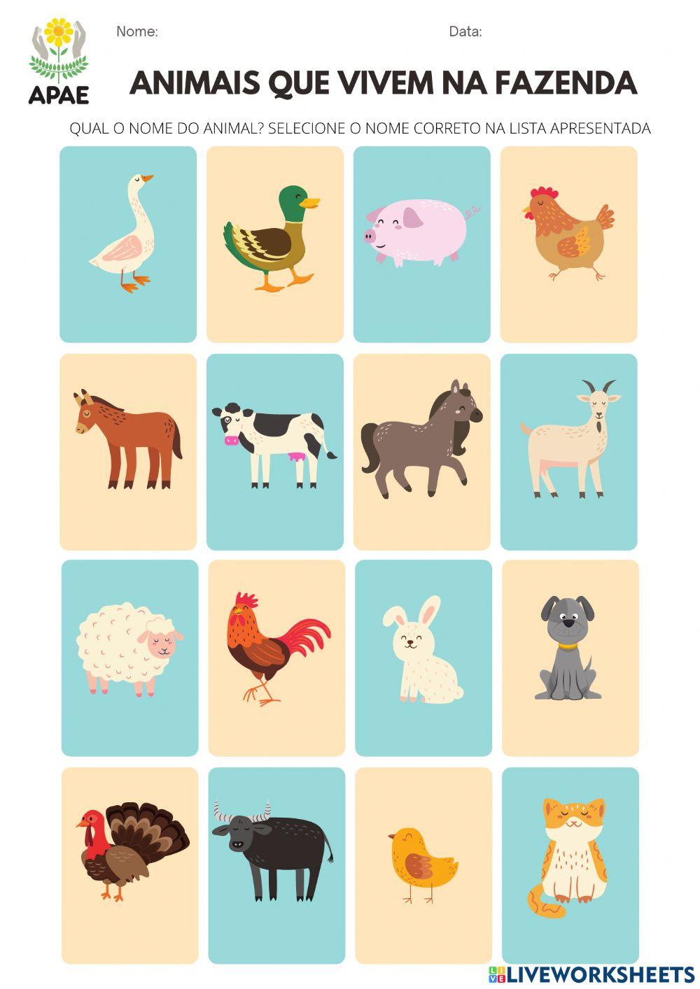 Animais que vivem na fazenda