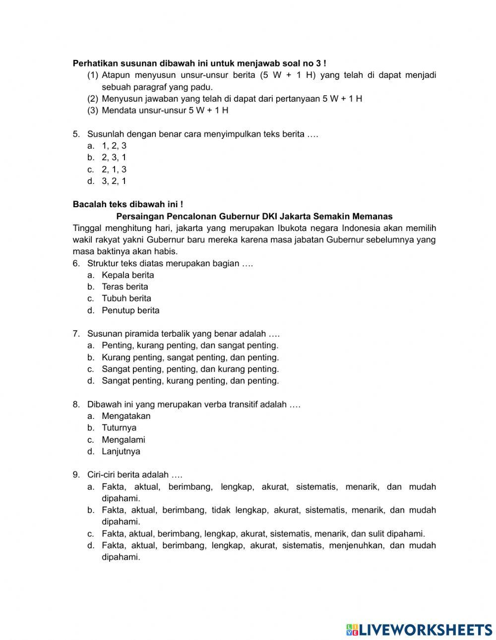 Ulangan harian bab 1 Bahasa Indonesia