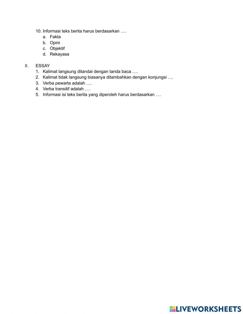 Ulangan harian bab 1 Bahasa Indonesia