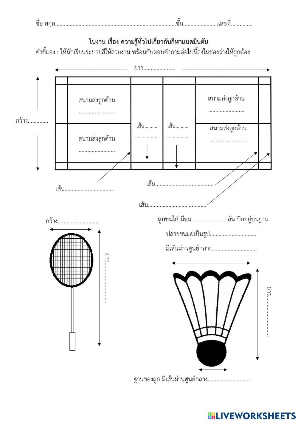 ใบงานความรู้ทั่วไปของแบดมินตัน