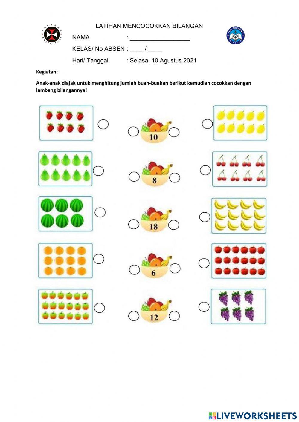 Latihan mencocokkan bilangan