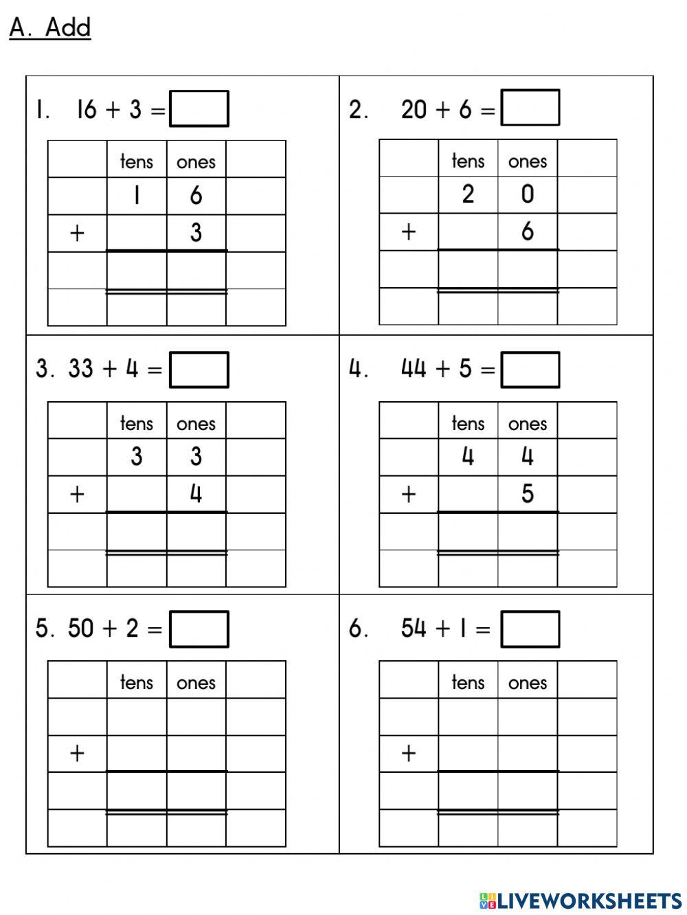 Addition within 50 and 100 worksheet | Live Worksheets