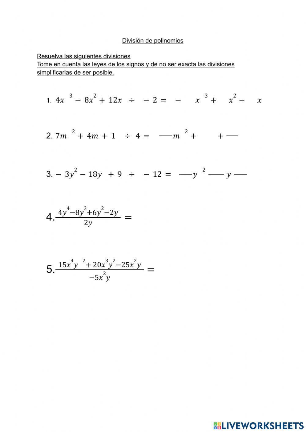 Division de polinomios entre un monomio