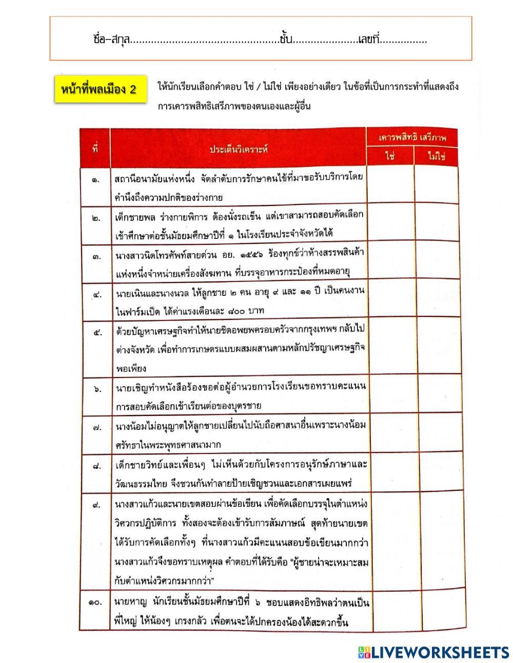 ใบงาน หน้าที่พลเมือง 1.2
