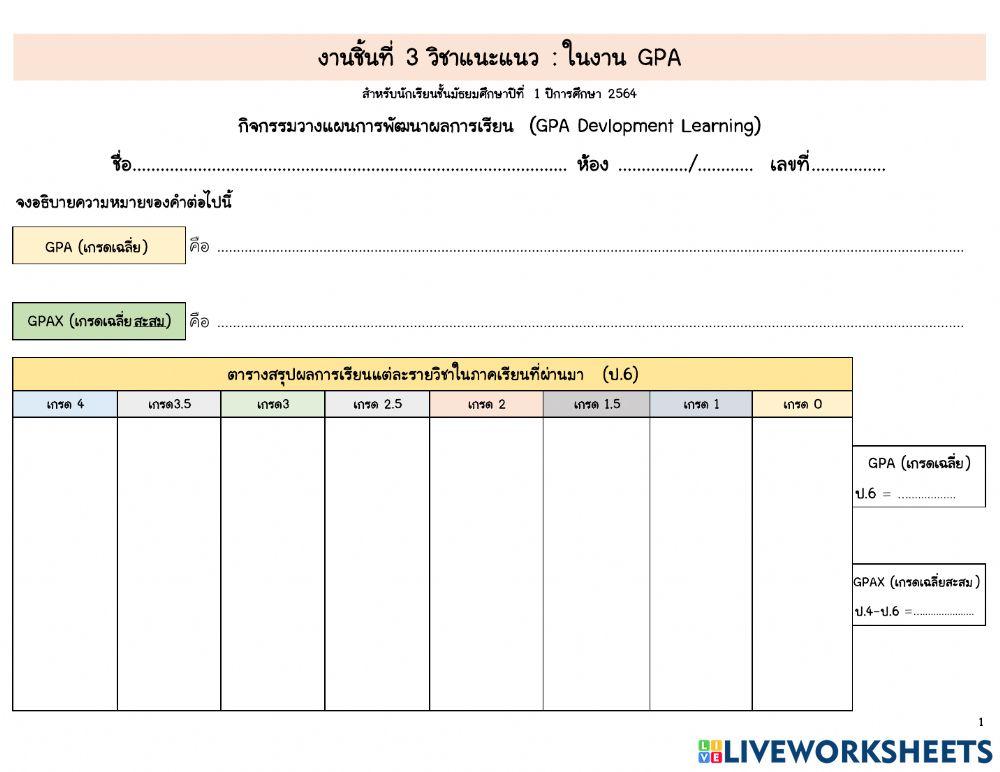 ใบงาน gpa