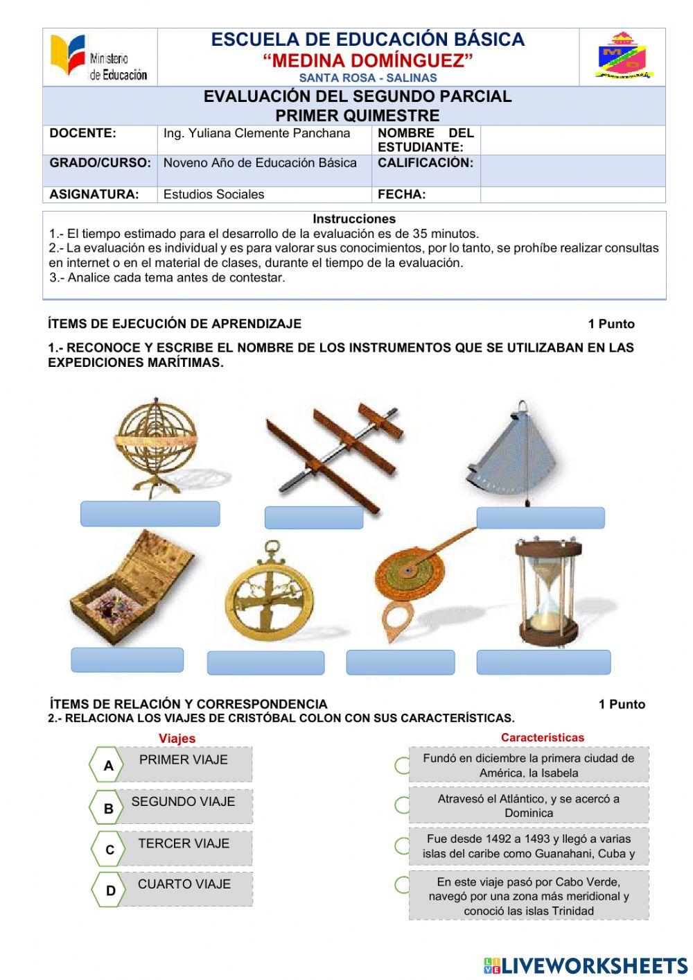 Evaluación segundo parcial - primer quimestre