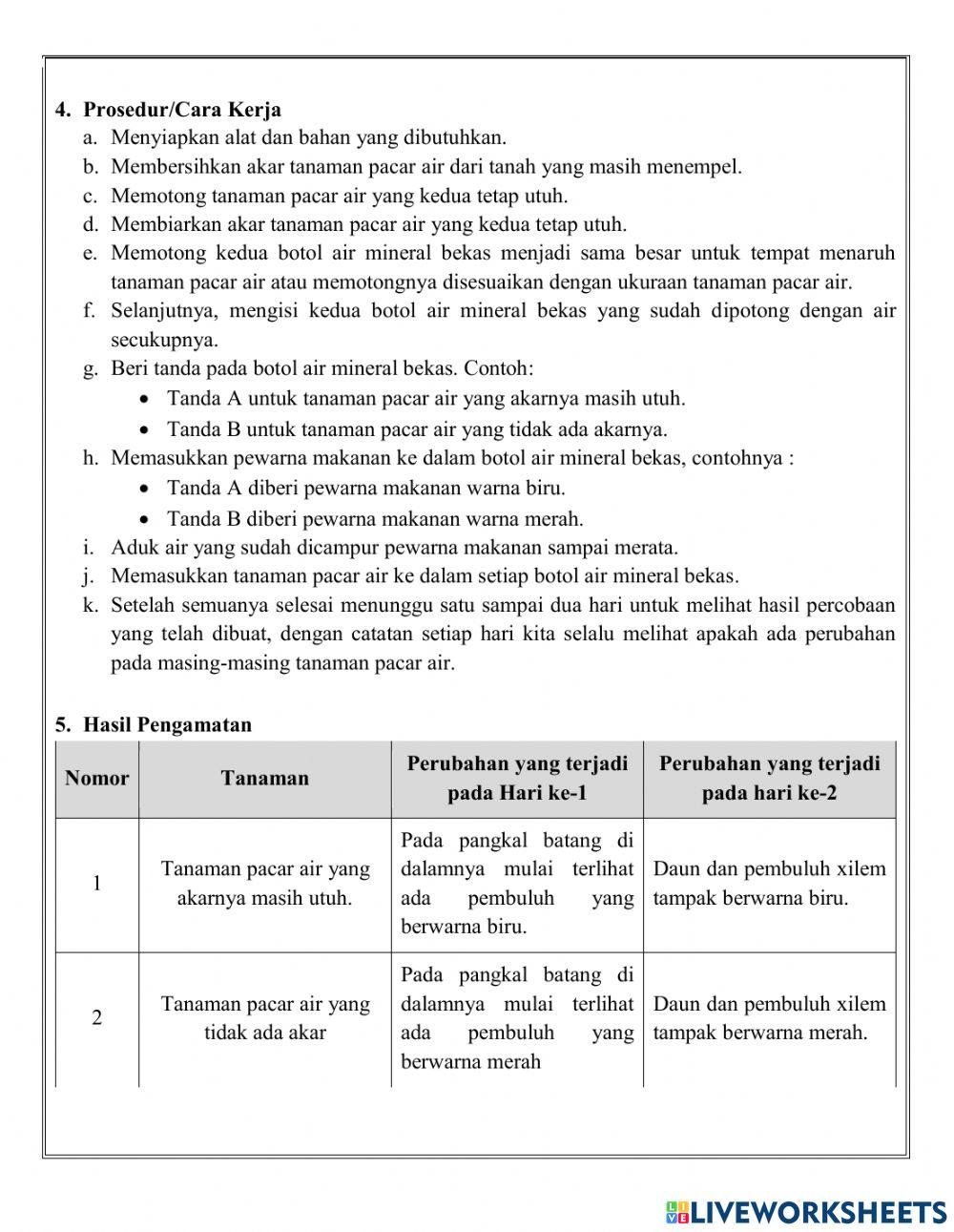 Teks Laporan Hasil percobaan