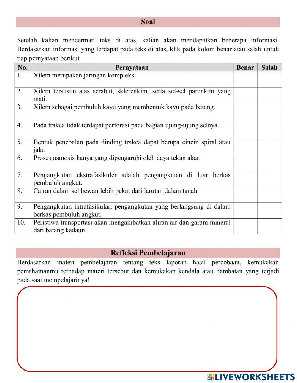 Teks Laporan Hasil percobaan