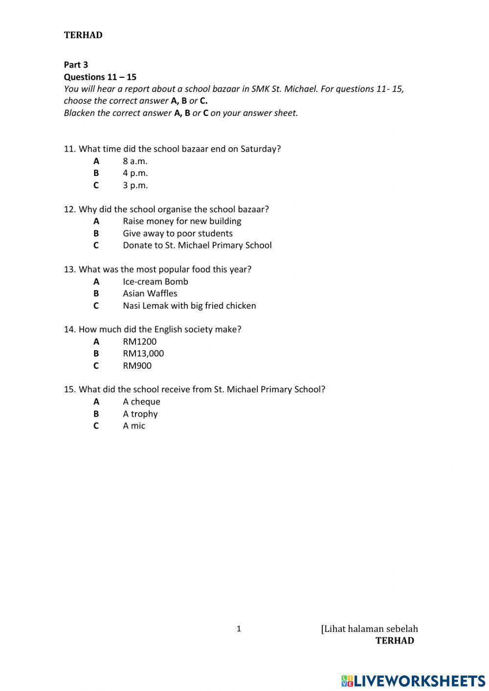 English ptp form 3 (listening)