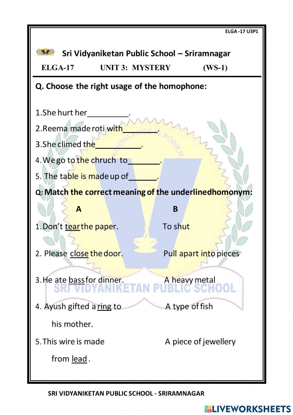 Elga 17 unit 3 worksheet 1 worksheet Live Worksheets
