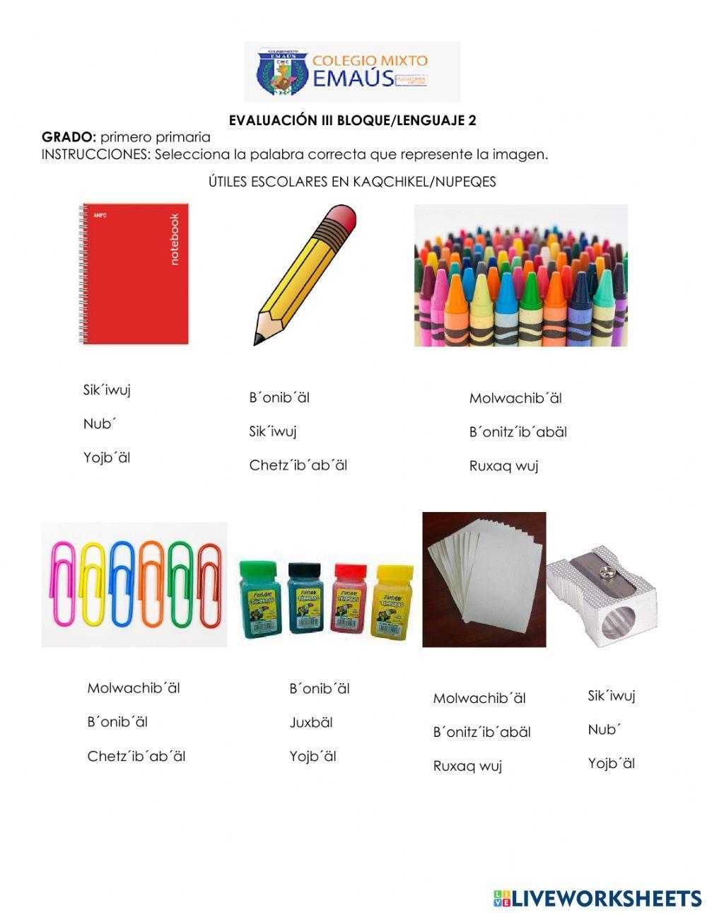 Útiles escolares en kaqchikel