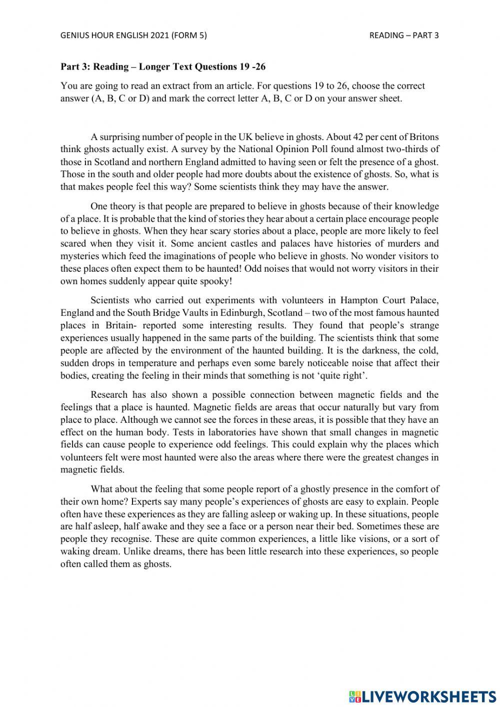 English SPM (Reading - PART 3) Genius Hour 