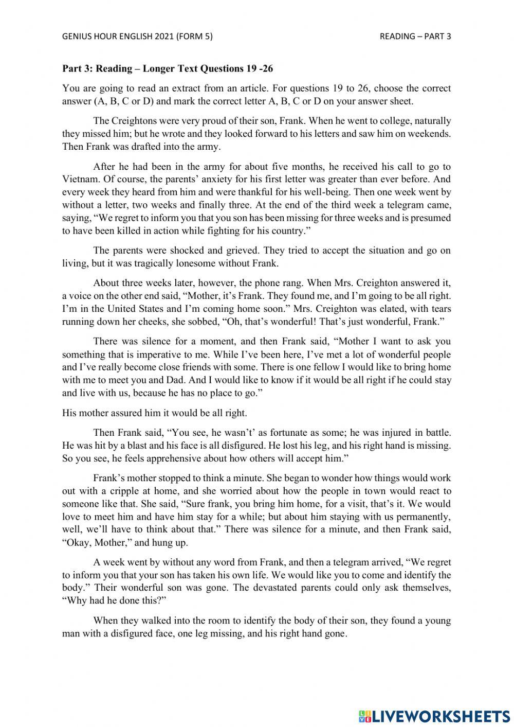 English SPM (Reading - PART 3) Genius Hour 