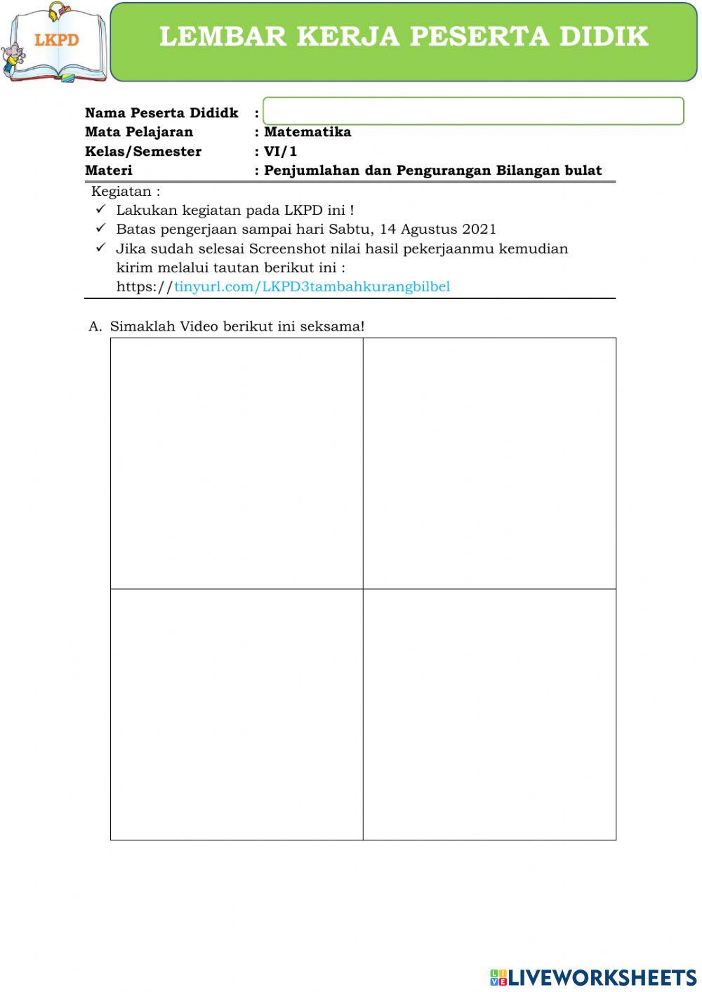 LKPD Mat 3-Penjumlahan pengurangan Bilbul