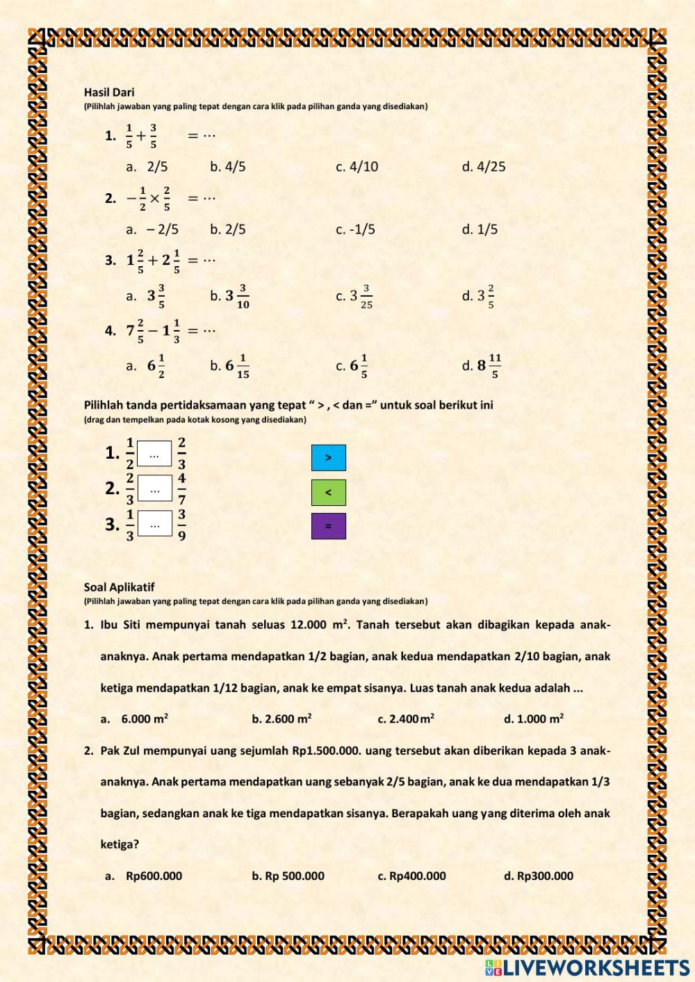 Bilangan Bulat - Pecahan