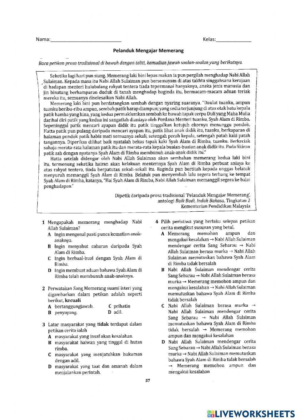 Prosa Pelanduk Mengajar Memerang