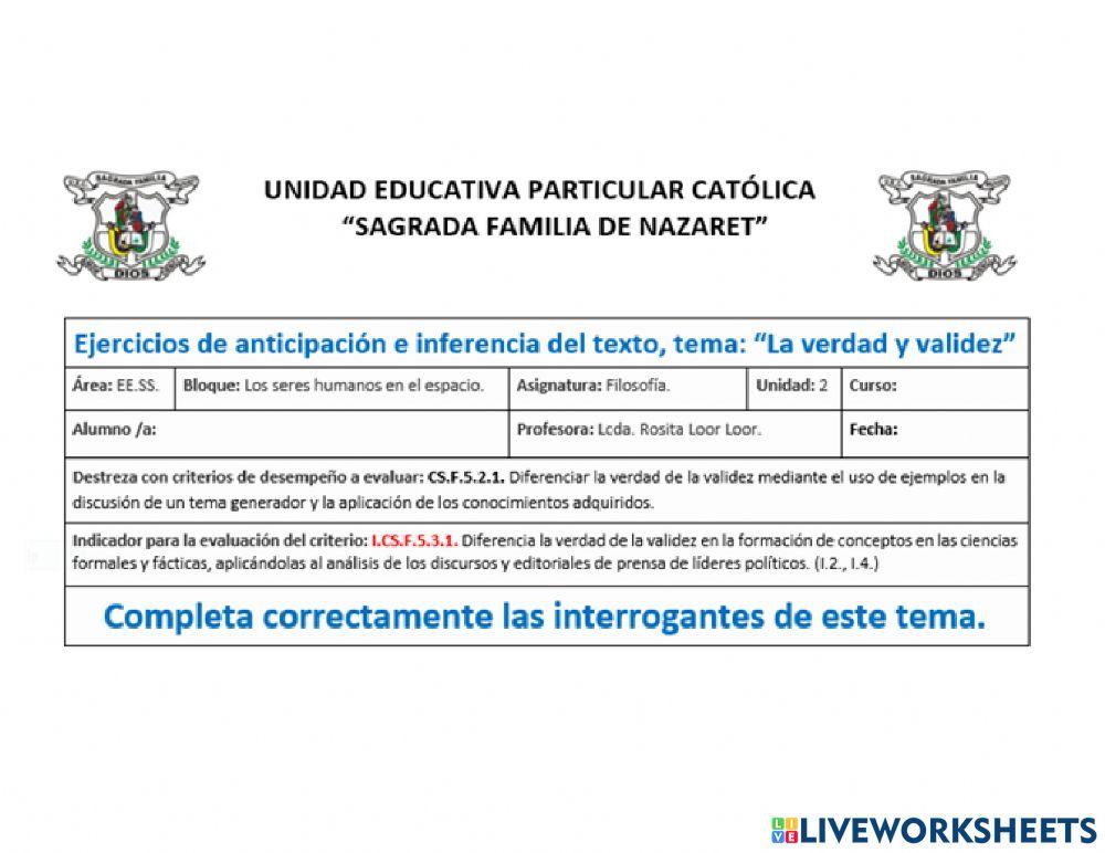 Ejercicios de consolidación, La verdad y la validez Ejercicios de consolidación, La verdad y la validez