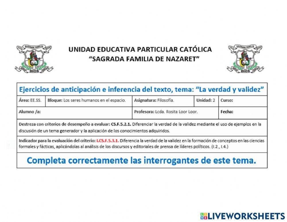 Ejercicios de consolidación, La verdad y la validez