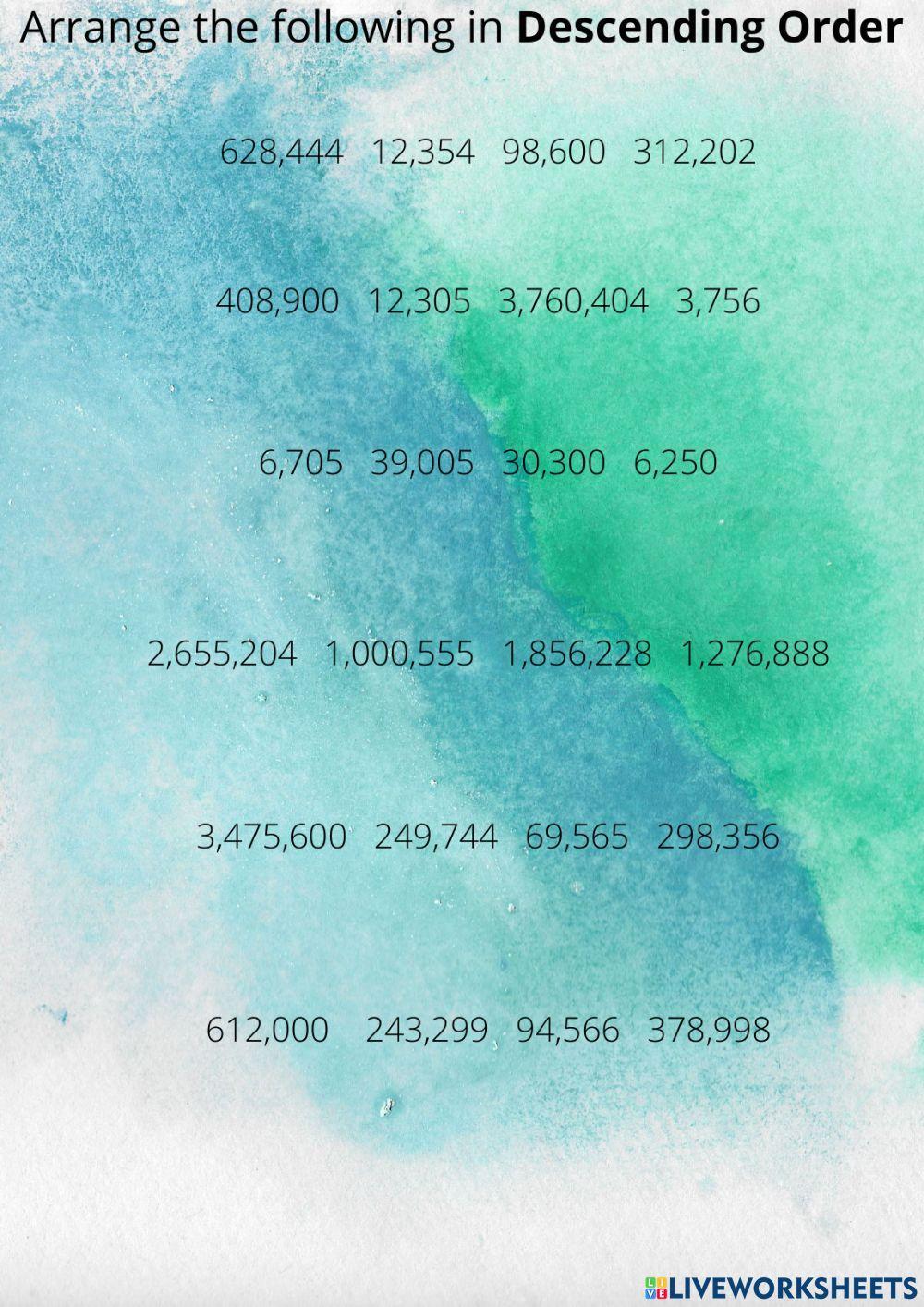 Ascending and Descending Order Review Worksheet