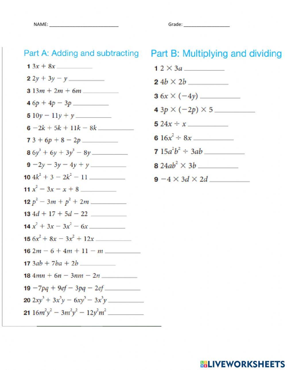 Operation on Algebraic Expression