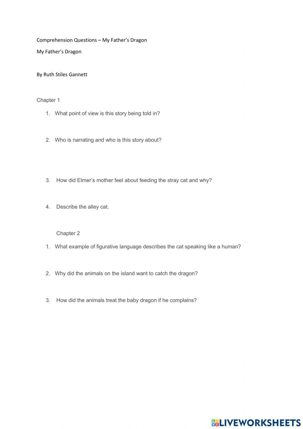 Comprehension Questions – My Father’s Dragon