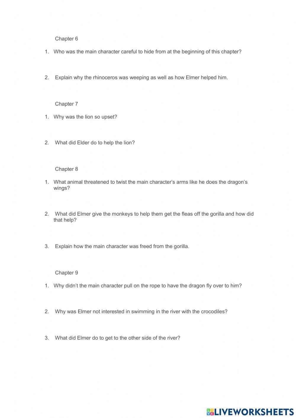 Comprehension Questions – My Father’s Dragon