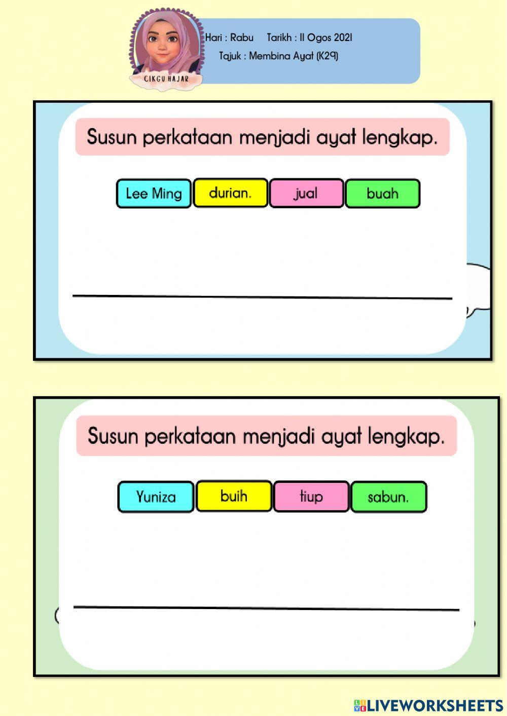 Menyusun perkataan menjadi ayat lengkap