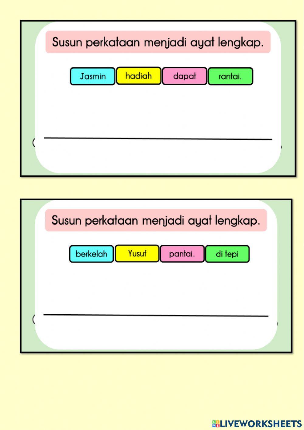 Menyusun perkataan menjadi ayat lengkap