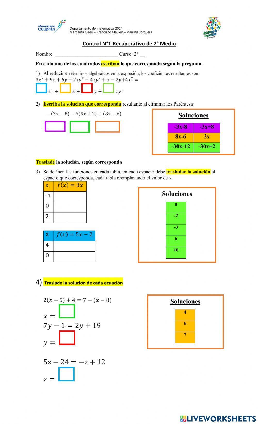 Ecuaciones y valorización de funciones