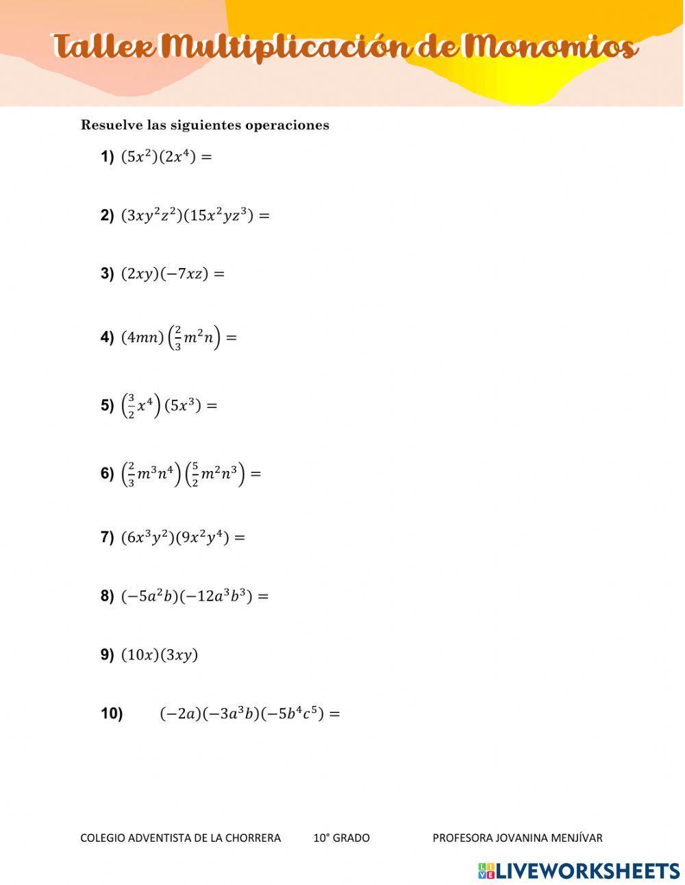 Multiplicación de monomios