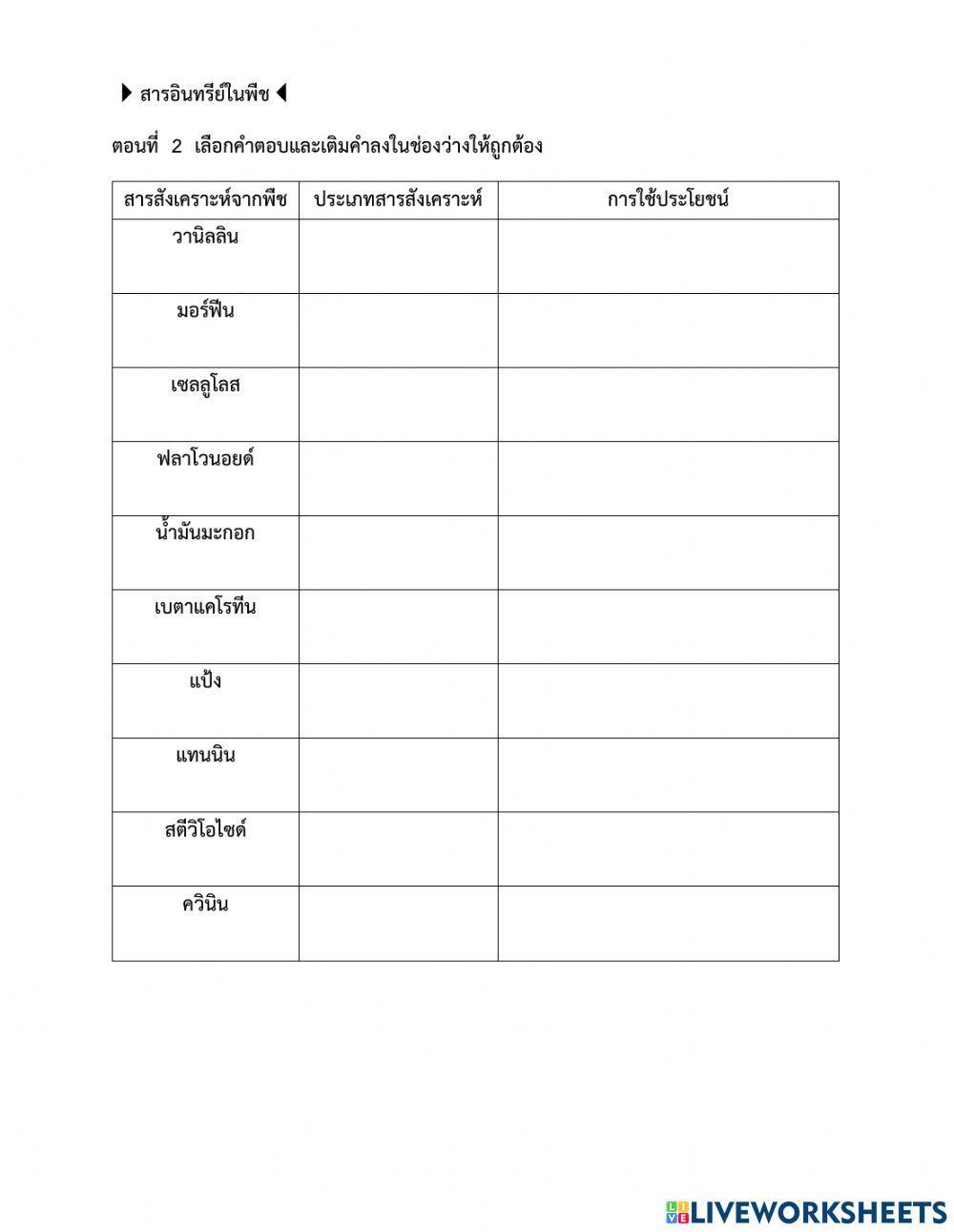 ใบงานการดำรงชีวิตขvงพืช