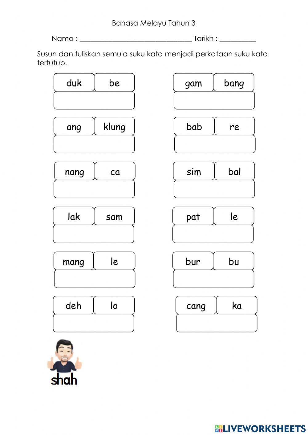 Tulis suku kata tertutup worksheet | Live Worksheets