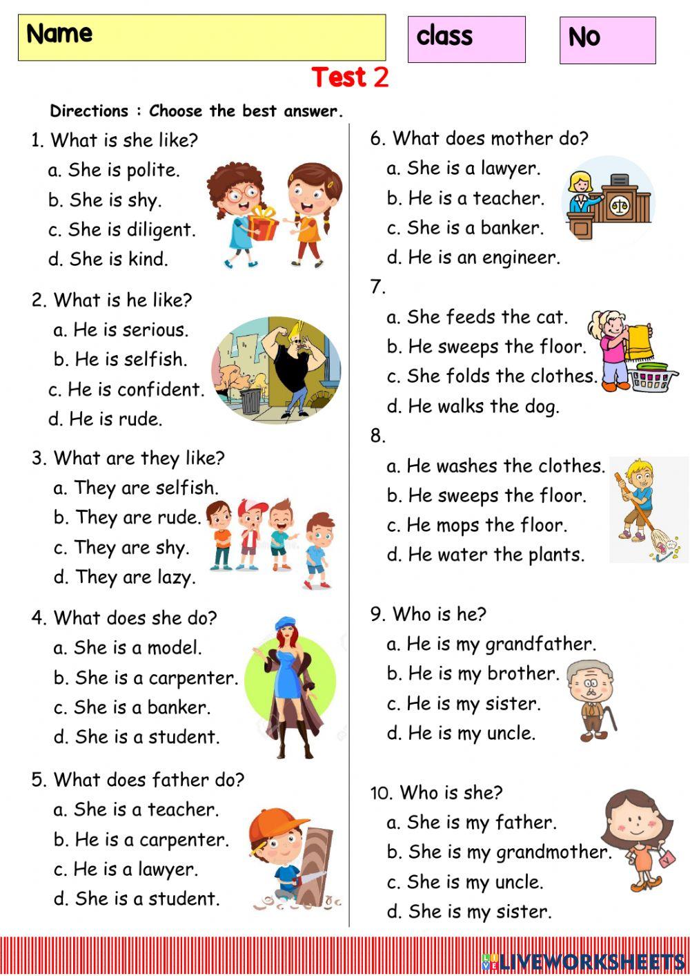 Worksheet Test 1 1.2  Grade 6