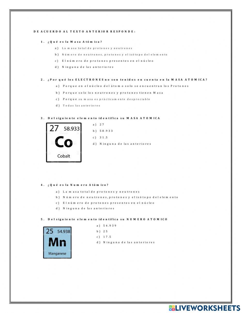 Masa atomica y numero atomico
