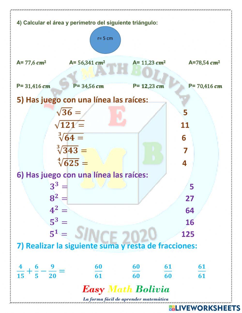 Práctico de matemática sexto de primaria