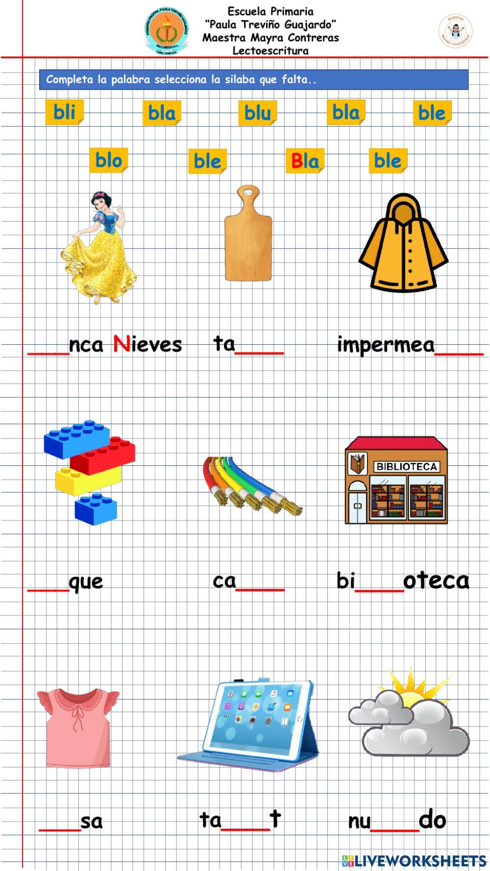 Lectoescritura silabas trabadas