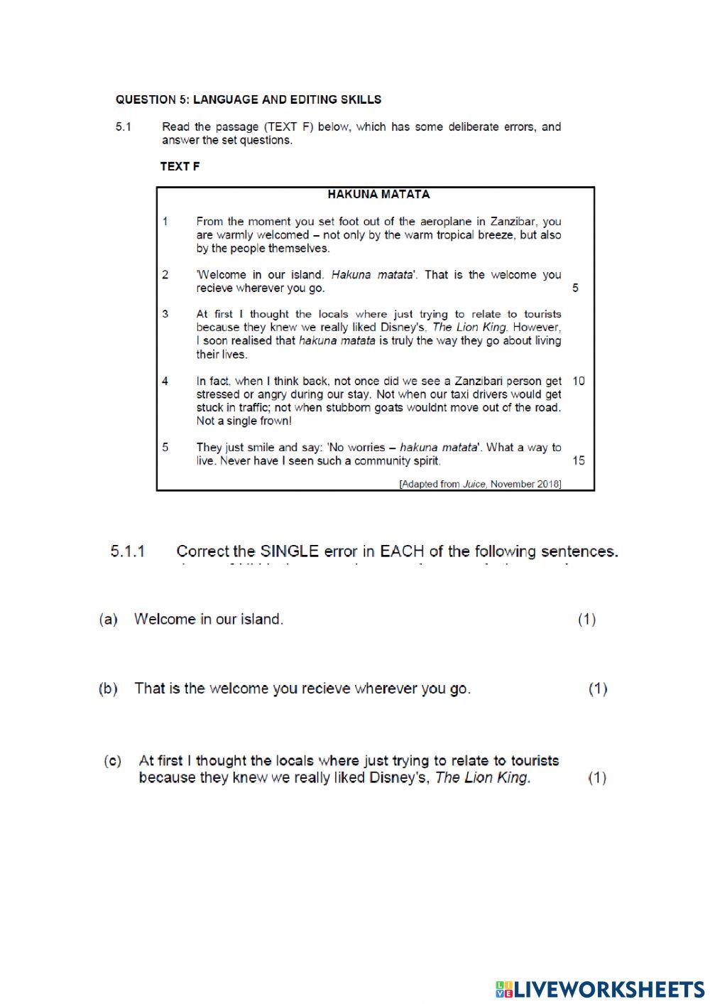 English paper 1 part 3 question 4 and 5