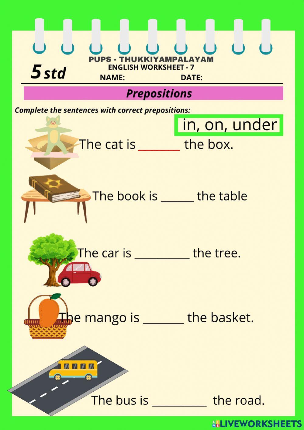 English prepositions fill ups
