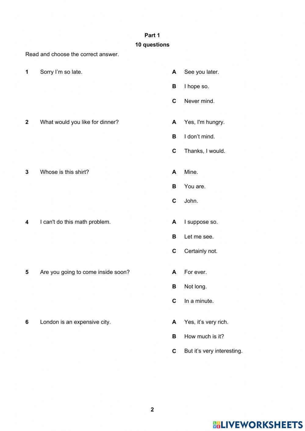CAMBRIDGE PLACEMENT TEST PART 1