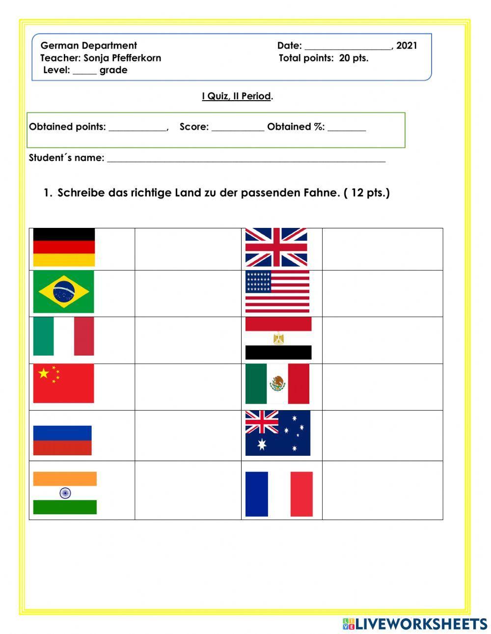 Aleman Quiz 1 high School