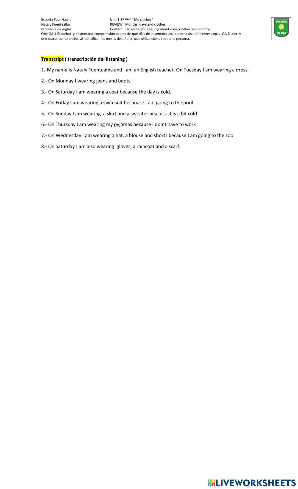 Review 1 unit 1 3rd grade days and months