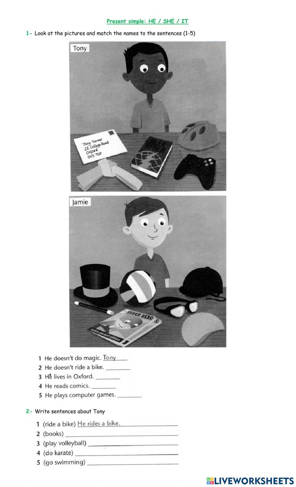 Present simple he-she-it worksheet | Live Worksheets image.