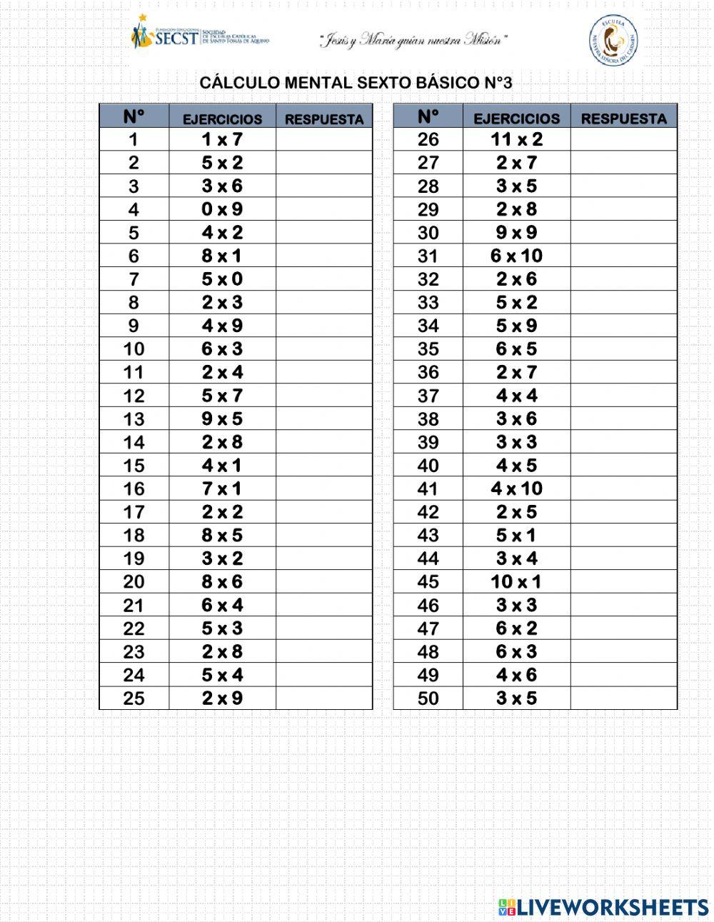 Cálculo mental sexto básico 3