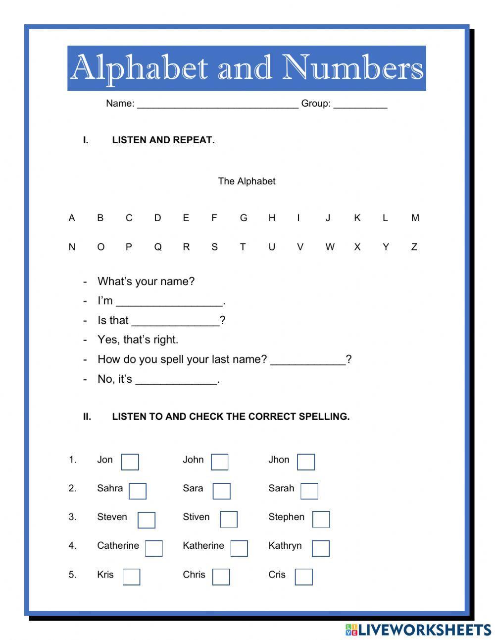 Alphabet and Numbers