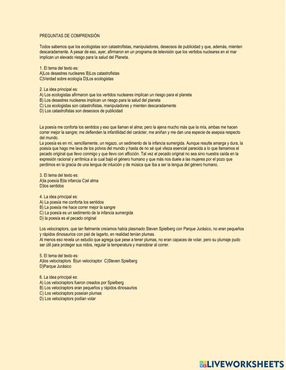 El tema y la idea principal