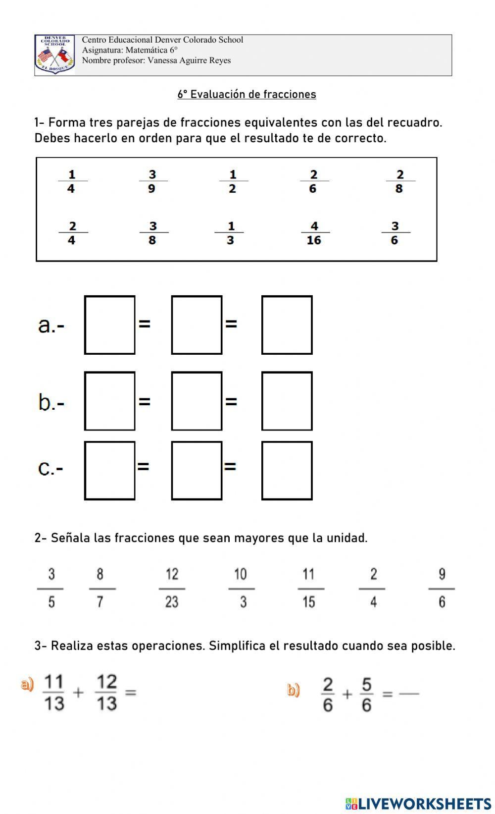 6° Evaluación final fracciones